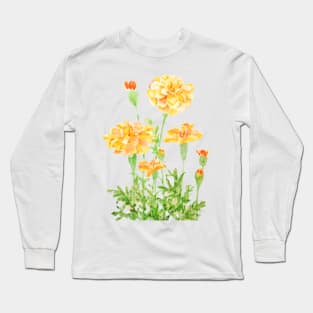 orange Mexican marigold flowers Long Sleeve T-Shirt